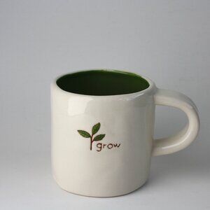 Vintage 2008 Starbucks Mug GROW White and Green 10 oz hand painted